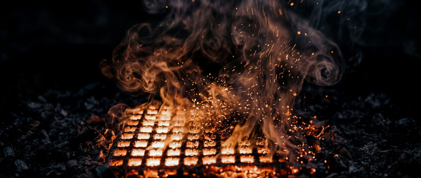 Detailed Photo of Glowing Ember Grid Dissolving into Drifting Smoke Background 4K