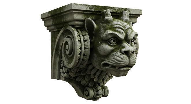 Gargoyle corbel isolated on a white background, ancient architectural detail