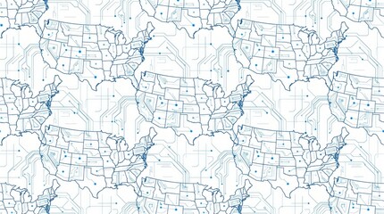 Fototapeta premium Abstract light blue geometric circuit-like pattern on clean white background usa pattern with abstract geometric technology