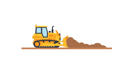 Yellow bulldozer leveling ground with dirt pile, construction site, heavy machinery flat vector illustration © angga
