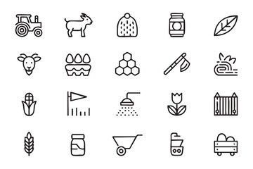 Fototapeta premium Rural Agriculture Outline Icons For Farm Market Branding