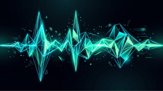 Low Poly Sound Wave Visualization - Neon Digital Audio Equalizer Frequency Vector
