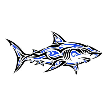 Blue shark tribal vector illustration on a white background stylized ocean predator artwork