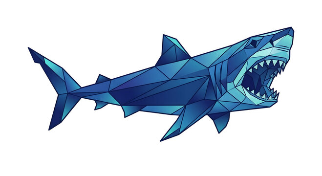 Geometric blue shark illustration on a white background modern t shirt design element