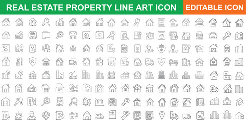 Real estate property line art icons isolated on transparent background © MdShamimAhmed