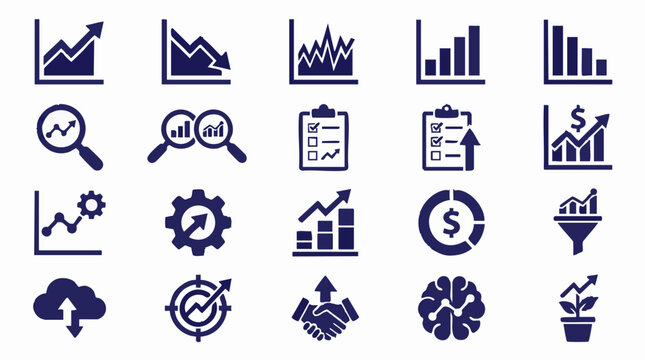 Collection of Business, Financial, and Data Analytics Vector Icons Set