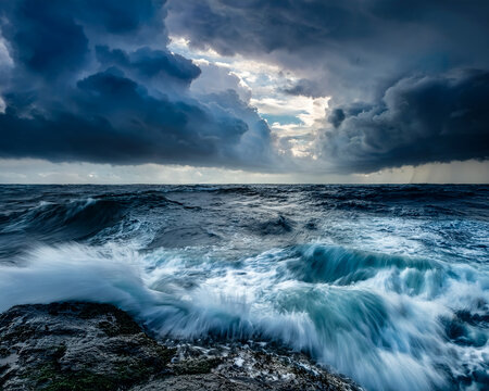 Gewitterwolken und Sturm &uuml;ber einem Meer