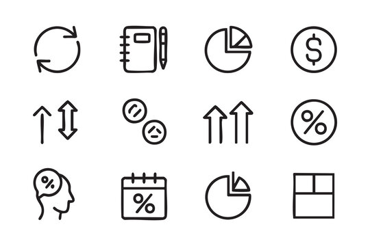 Business Data Icon Set With Charts Percentages And Money Symbols