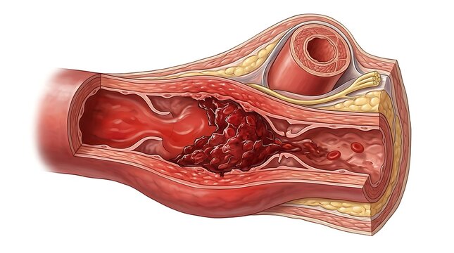 Cross section of a blood vessel with a thrombus clot