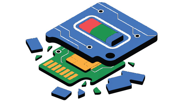 broken sd card isolated on white background