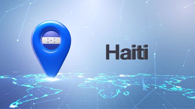 Haiti Flag Inside Location Pin On Digital World Map Animation