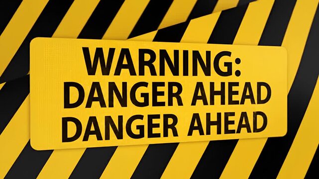 Warning Danger Ahead Signage with Black and Yellow Stripes.