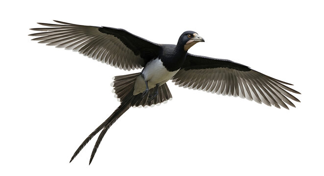 Isolated depiction of a prehistoric bird with outstretched wings, soaring high