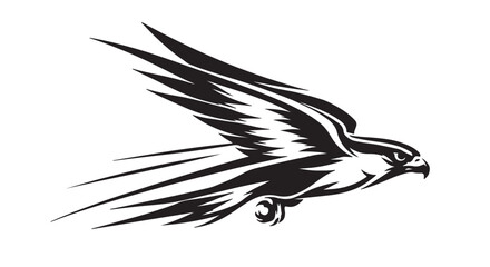 Obraz premium Dynamic falcon silhouette with aerodynamic speed line contours, black and white premium vector illustration, isolated white background, modern aviation mascot artwork