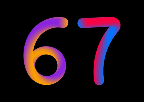 Vector graphic illustration of the viral internet meme six seven 67 with 3d fluid gradient numbers for gen alpha slang t-shirt merch design
