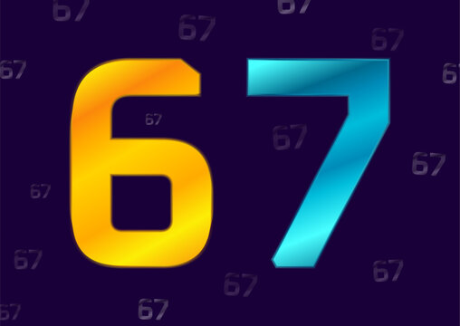 Vector graphic illustration of the viral internet meme six seven 67 with blue and yellow numbers for gen alpha slang t-shirt merch design