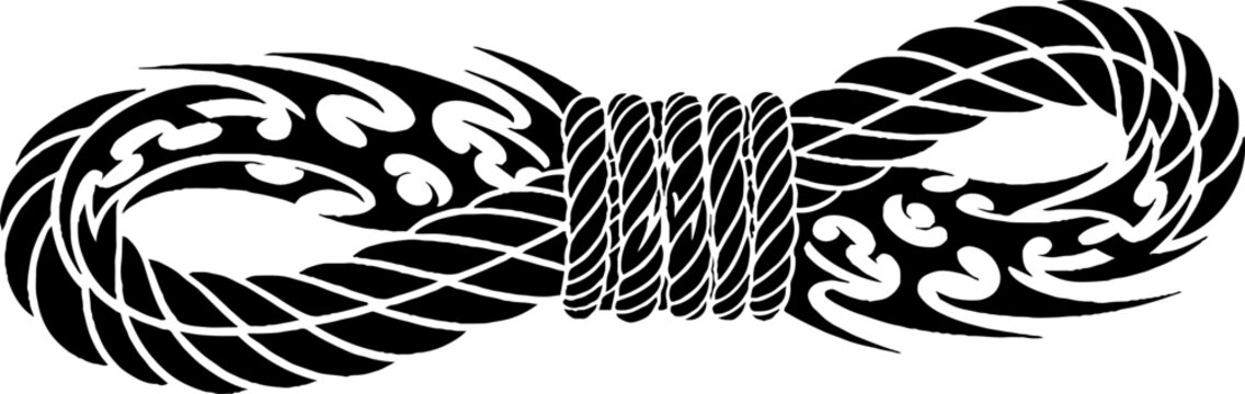 Tribal style twisted rope with decorative patterns