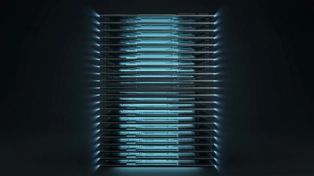 Quantum Layer Futuristic Data Stack with Glowing Blue Technology Panels