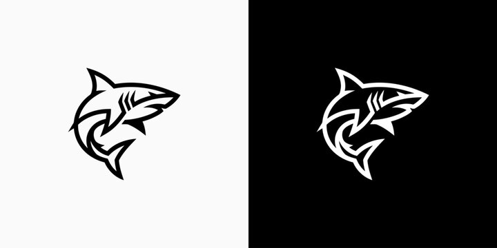 Shark line silhouette vector logo design with modern, simple, clean and abstract style.
