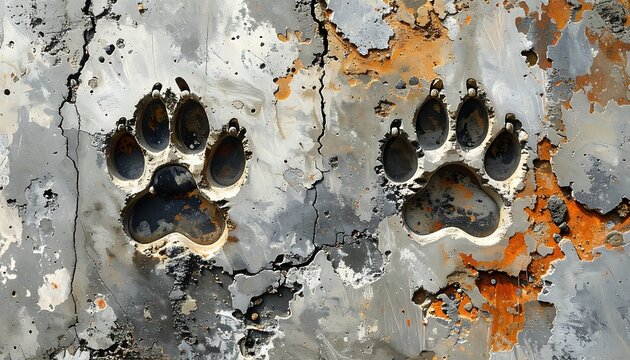 Bear paw prints on cracked earth.