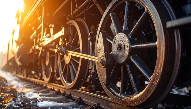 Close-up of old train wheels railway.