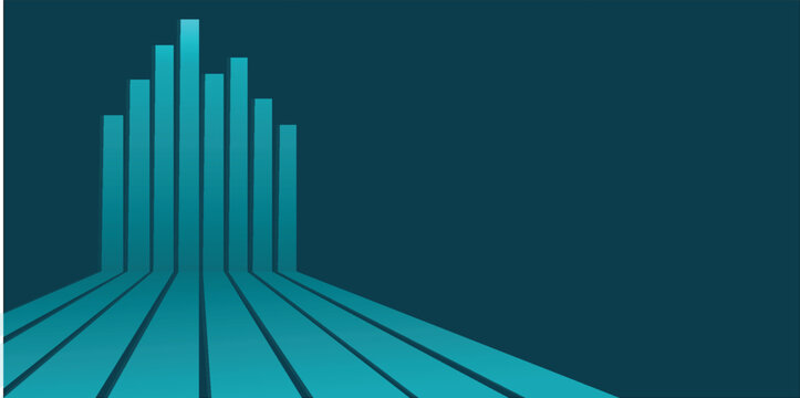 Abstract teal bar graph or cityscape illustration with receding perspective lines on a dark blue background, symbolizing growth or data visualization.
