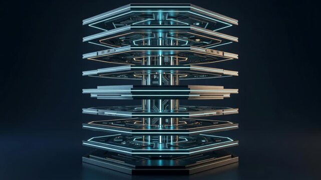 Quantum Layer Futuristic Data Core with Glowing Hexagonal Platform