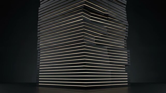 Quantum Layer Abstract Geometric Tower with Horizontal Light Stripes