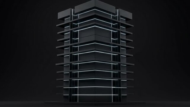 Quantum Layer Stack Abstract Futuristic Black Geometric Structure with Glowing Lines