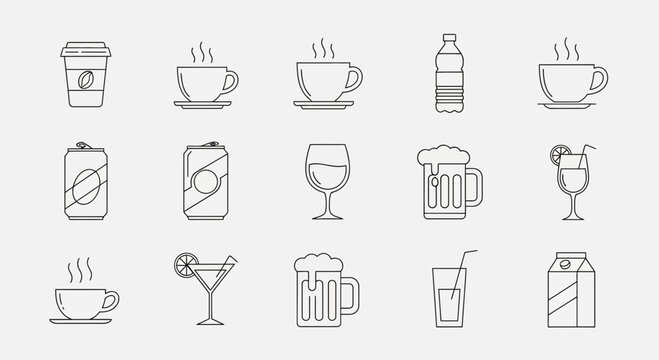 Set of Beverage and Drink Line Icons