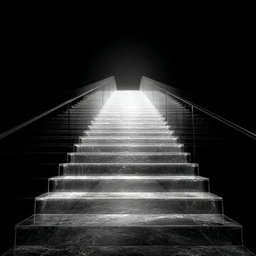 glass stairway to heaven, black background, front view, clipart, black and white.