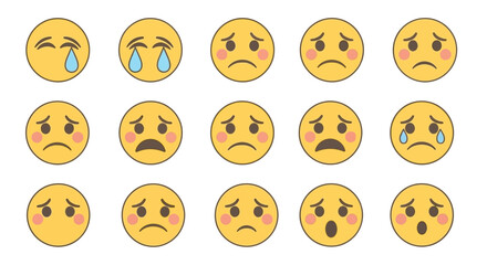 Fototapeta premium Sad emoji faces collection representing various emotional expressions