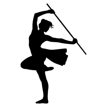 Silhouette of a Majorette Performing with a Baton.