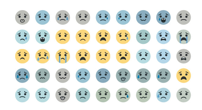 Emoticon set displaying varied facial expressions and feelings