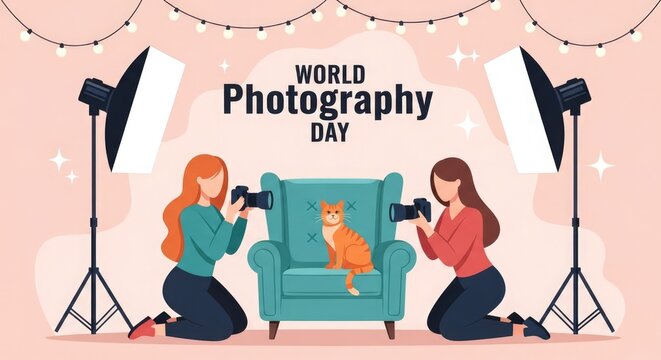 World photography day illustration photographers capture a cat in studio lighting setup