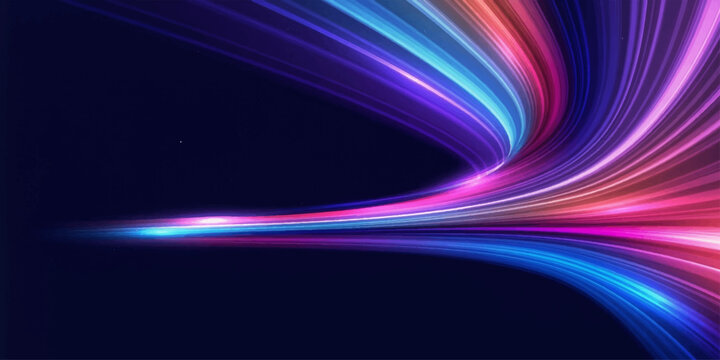 Abstract light trails create a vibrant, dynamic motion blur effect against a dark background, evoking speed and energy.