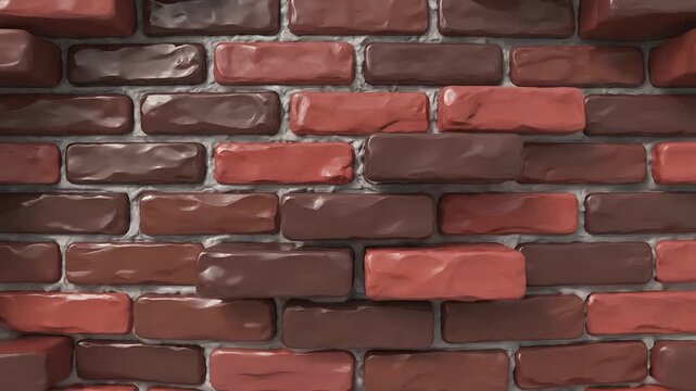 Closeup view of a textured brick wall with varying shades of red and brown.