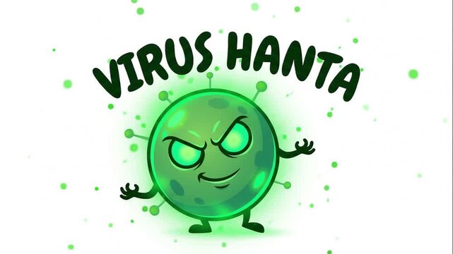 Hantavirus pathogen illustration featuring an animated green infectious germ character with glowing eyes for medical motion graphics video footage