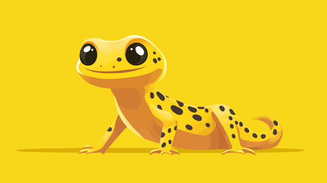 Cheerful yellow gecko with orange underbelly and spotted tail smiles warmly. yay