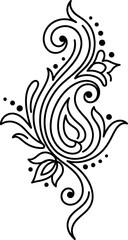 Fototapeta premium Elegant black line art floral flourish with delicate curves and dots on a white background simple graphic design element
