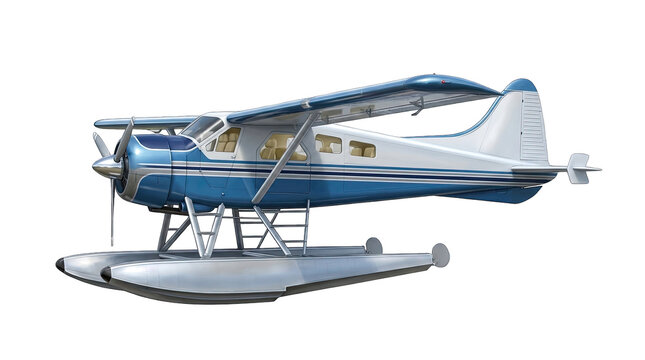 Seaplane with floats isolated on transparent background bush plane aviation illustration