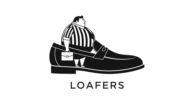 Conceptual graphic of a businessman inside a giant loafer