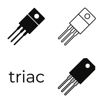 Semiconductor triac icons set featuring black silhouette and line art styles on checkerboard pattern.