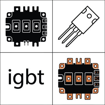 Power igbt module top view icons showing semiconductor structure for electronic circuit design work.
