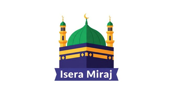 Vibrant mosque emblem with a green dome and blue base