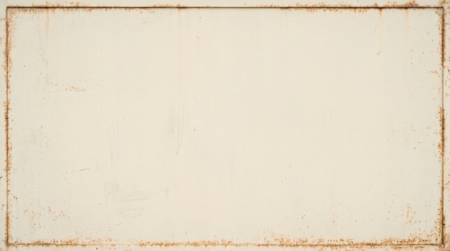 Bright Cream Grunge Metal Background With Rusty Border, Aged Industrial Surface And Large Copy Space