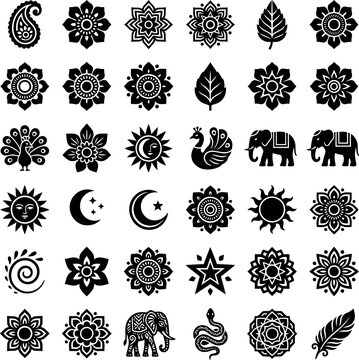 Intricate Black Henna Tattoo Designs Collection with Floral Mandalas Sun Moon and Animals
