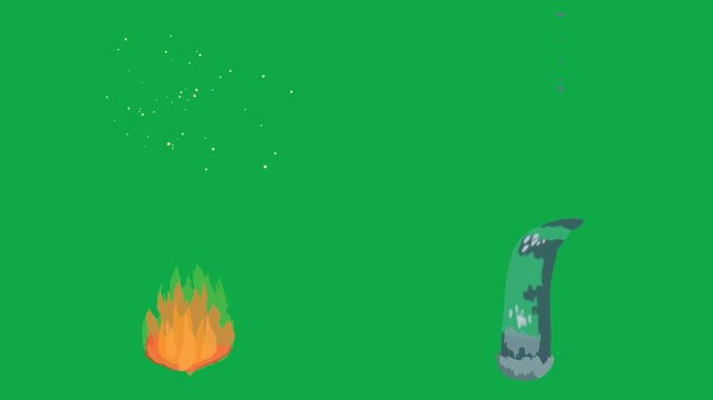 Fire, Magic, Sparkle, Flame 2d animated cartoon character on green screen chroma key background. High quality fantasy burning spell isolated illustration loop cycle vector animation compositing
