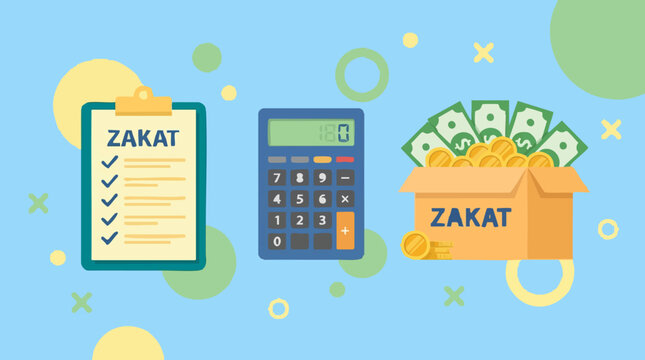 Zakat calculation and donation concept illustration with calculator and money
