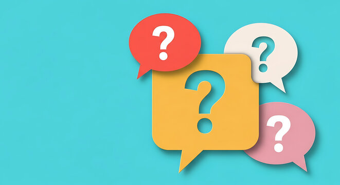 Group of colorful speech bubbles featuring question mark icons question communication dialogue information discussion interaction curiosity feedback colorful thinking
